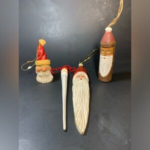 Lot of 4 Wooden Carved Santa Christmas Ornaments Holiday Xmas Tree Decor